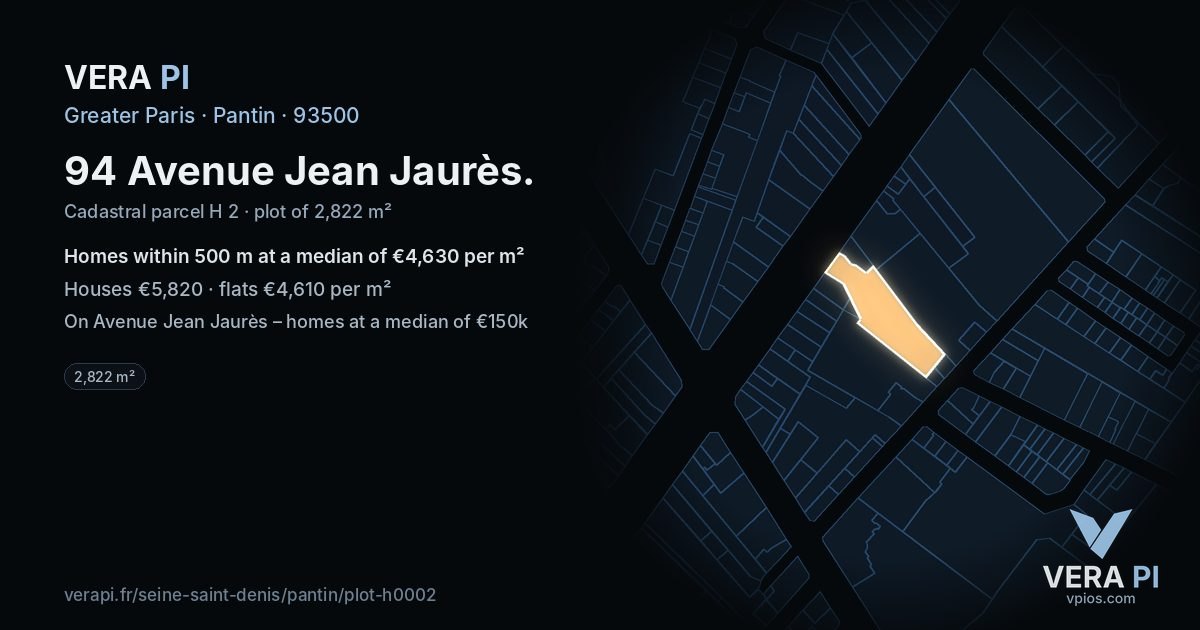 94 Avenue Jean Jaurès, Pantin at night – the plot lit, the parcels around coloured by the prices near them