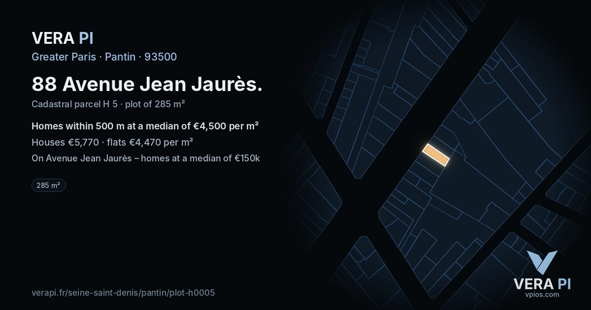 88 Avenue Jean Jaurès, Pantin at night – the plot lit, the parcels around coloured by the prices near them