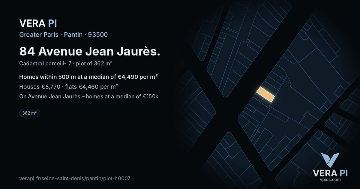84 Avenue Jean Jaurès, Pantin at night – the plot lit, the parcels around coloured by the prices near them