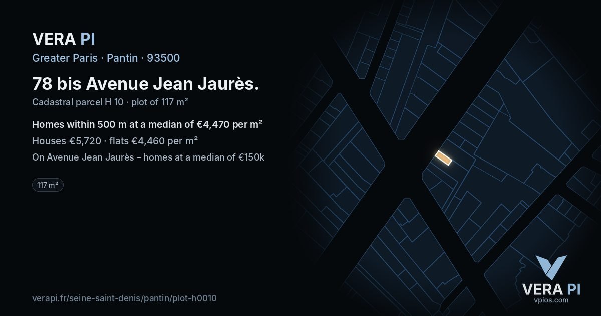 78 bis Avenue Jean Jaurès, Pantin at night – the plot lit, the parcels around coloured by the prices near them