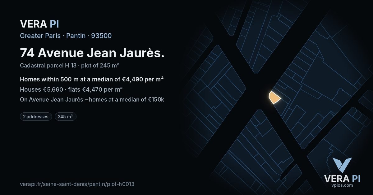 74 Avenue Jean Jaurès, Pantin at night – the plot lit, the parcels around coloured by the prices near them