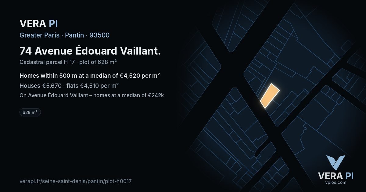 74 Avenue Édouard Vaillant, Pantin at night – the plot lit, the parcels around coloured by the prices near them