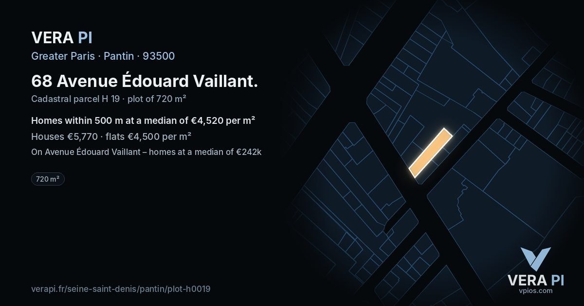 68 Avenue Édouard Vaillant, Pantin at night – the plot lit, the parcels around coloured by the prices near them