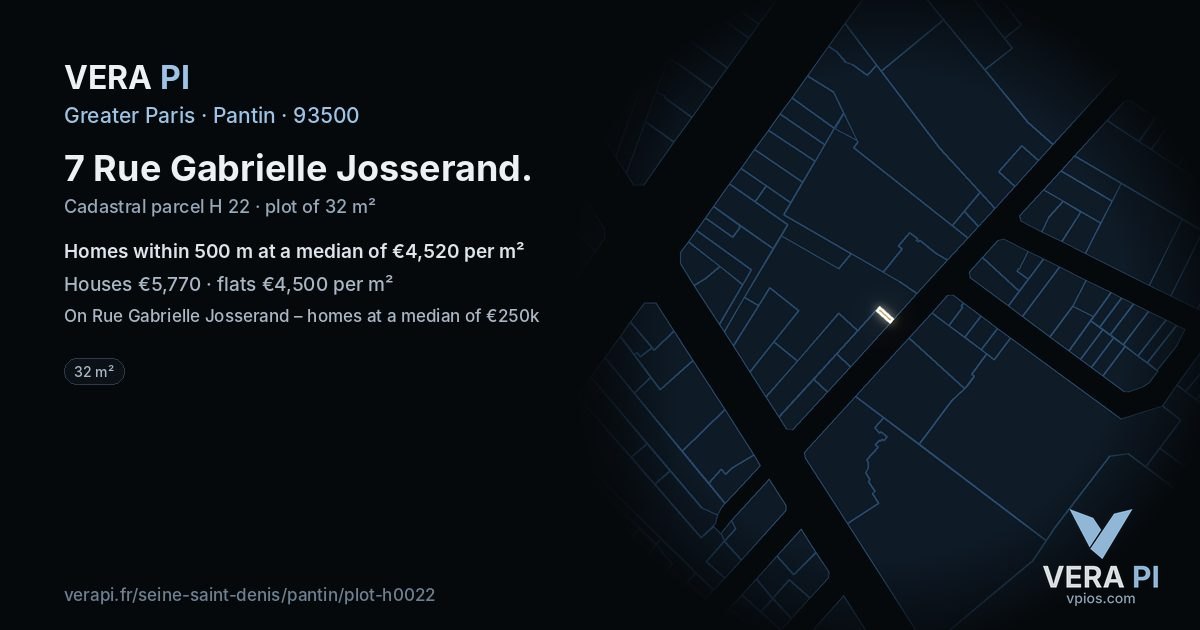 7 Rue Gabrielle Josserand, Pantin at night – the plot lit, the parcels around coloured by the prices near them