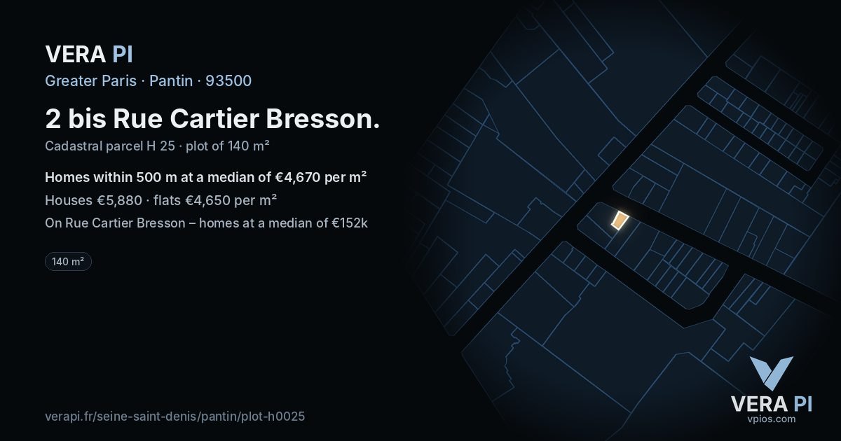 2 bis Rue Cartier Bresson, Pantin at night – the plot lit, the parcels around coloured by the prices near them