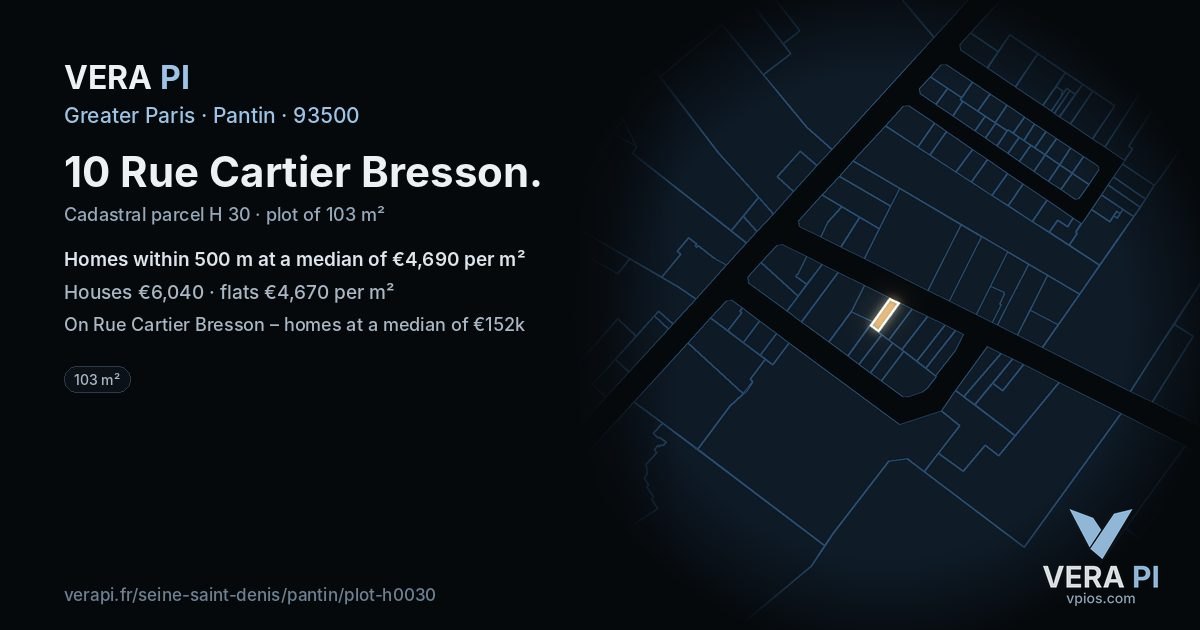 10 Rue Cartier Bresson, Pantin at night – the plot lit, the parcels around coloured by the prices near them