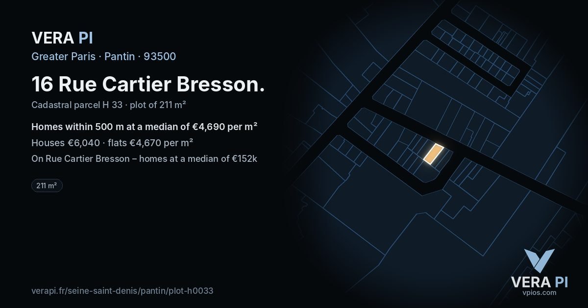 16 Rue Cartier Bresson, Pantin at night – the plot lit, the parcels around coloured by the prices near them