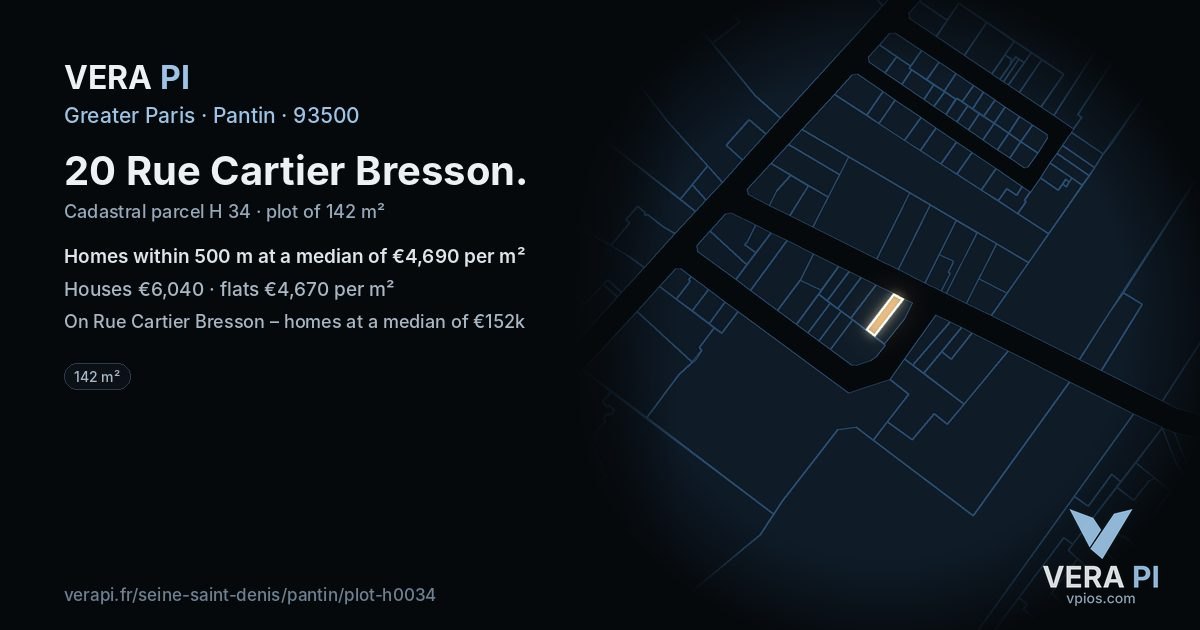 20 Rue Cartier Bresson, Pantin at night – the plot lit, the parcels around coloured by the prices near them