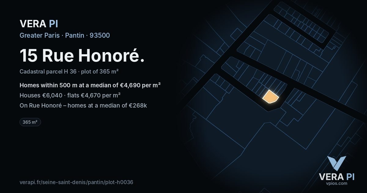 15 Rue Honoré, Pantin at night – the plot lit, the parcels around coloured by the prices near them