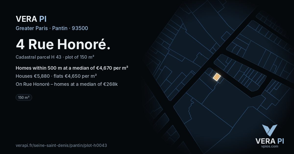 4 Rue Honoré, Pantin at night – the plot lit, the parcels around coloured by the prices near them