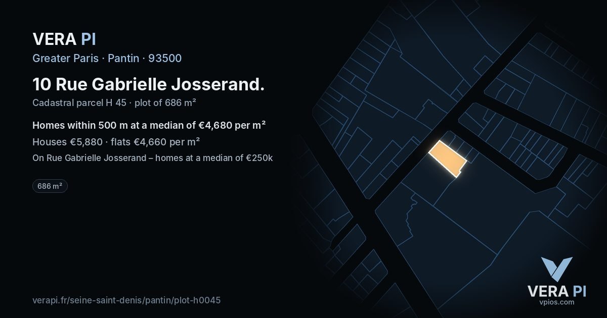 10 Rue Gabrielle Josserand, Pantin at night – the plot lit, the parcels around coloured by the prices near them