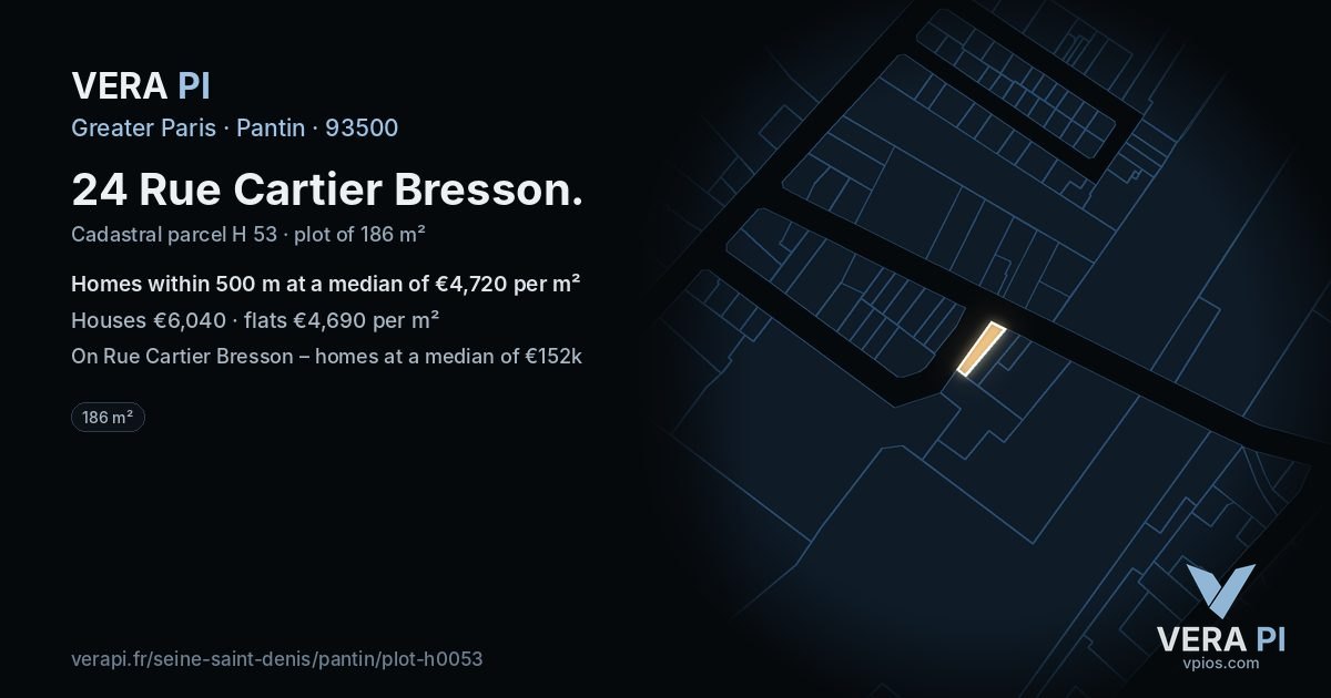 24 Rue Cartier Bresson, Pantin at night – the plot lit, the parcels around coloured by the prices near them