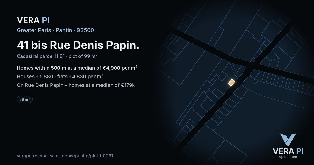 41 bis Rue Denis Papin, Pantin at night – the plot lit, the parcels around coloured by the prices near them
