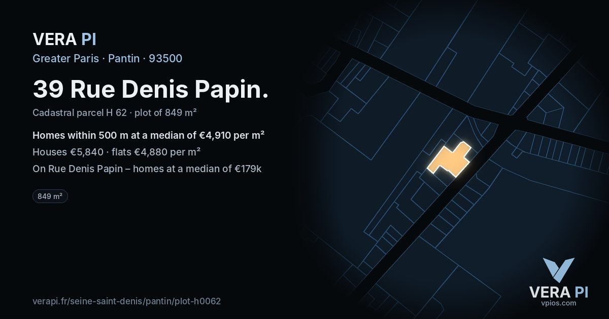 39 Rue Denis Papin, Pantin at night – the plot lit, the parcels around coloured by the prices near them