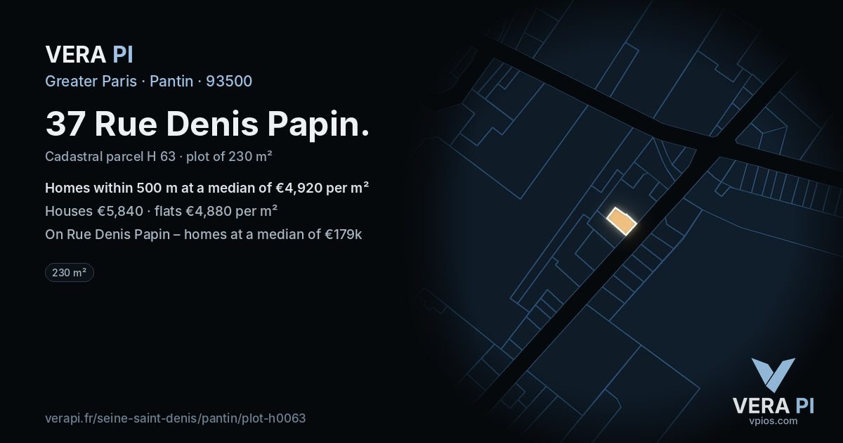 37 Rue Denis Papin, Pantin at night – the plot lit, the parcels around coloured by the prices near them