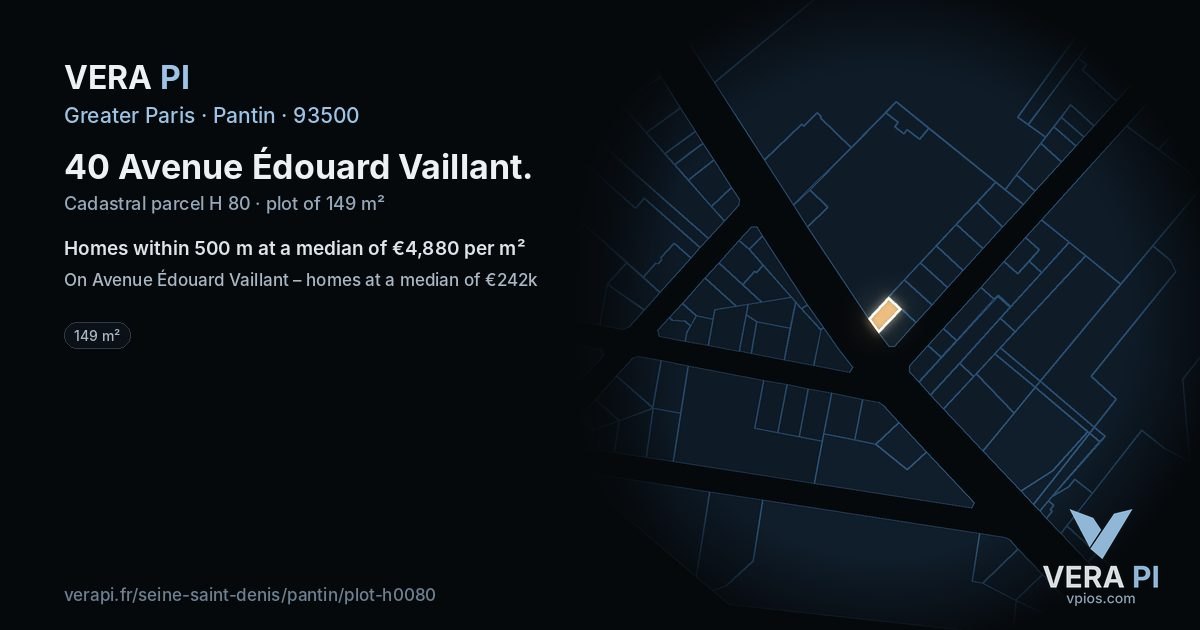 40 Avenue Édouard Vaillant, Pantin at night – the plot lit, the parcels around coloured by the prices near them