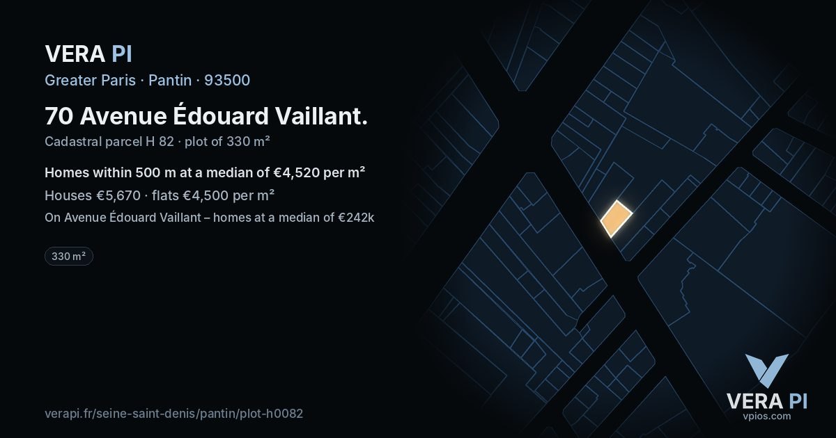 70 Avenue Édouard Vaillant, Pantin at night – the plot lit, the parcels around coloured by the prices near them