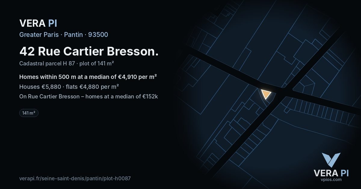 42 Rue Cartier Bresson, Pantin at night – the plot lit, the parcels around coloured by the prices near them