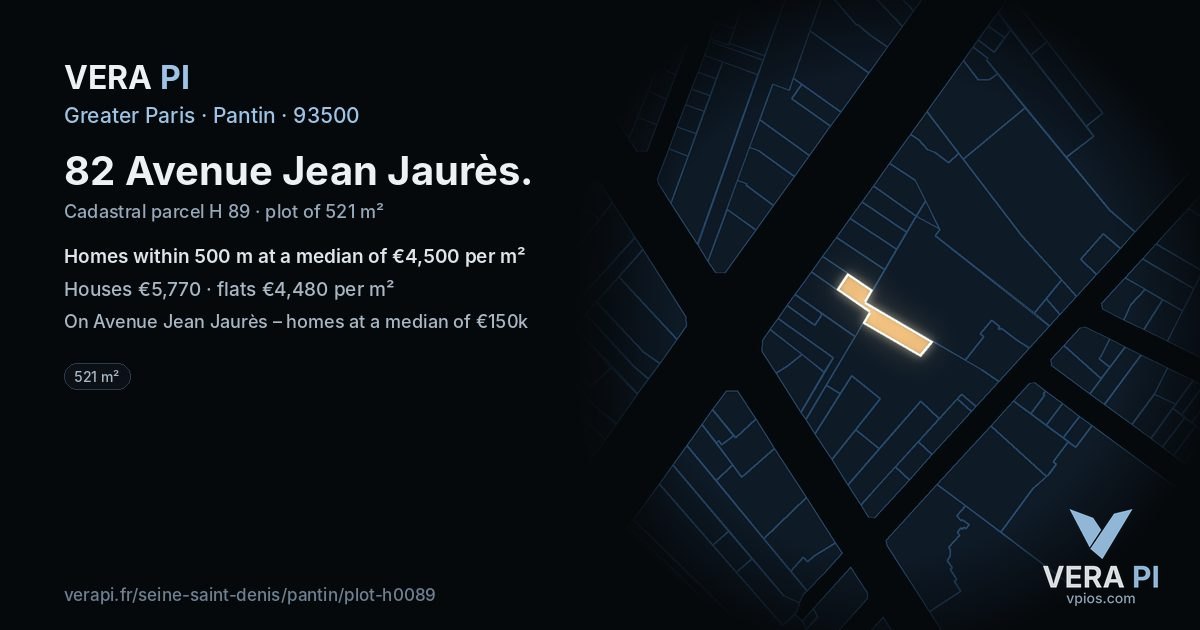 82 Avenue Jean Jaurès, Pantin at night – the plot lit, the parcels around coloured by the prices near them