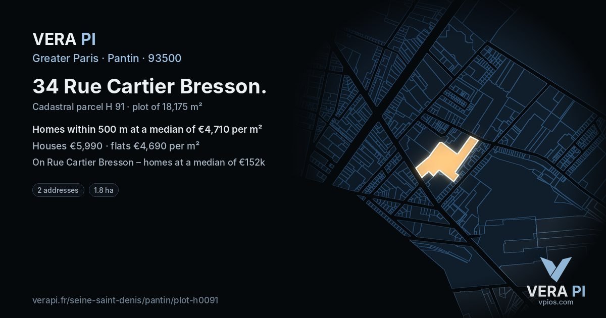 34 Rue Cartier Bresson, Pantin at night – the plot lit, the parcels around coloured by the prices near them