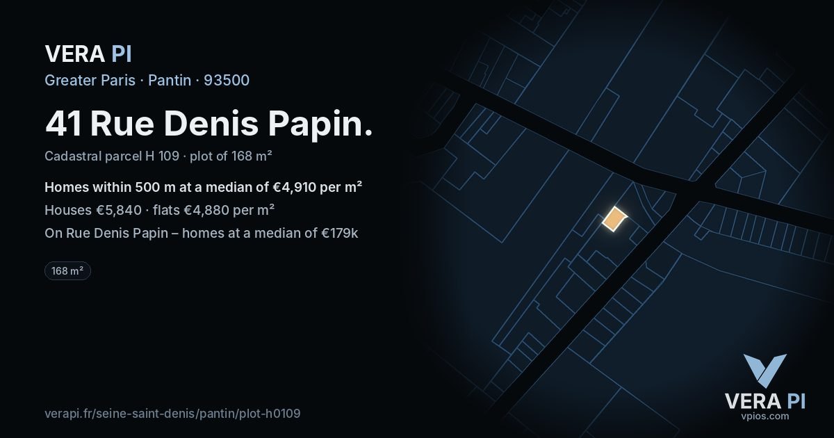 41 Rue Denis Papin, Pantin at night – the plot lit, the parcels around coloured by the prices near them