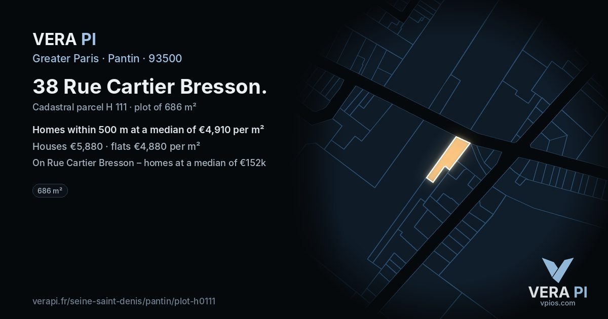 38 Rue Cartier Bresson, Pantin at night – the plot lit, the parcels around coloured by the prices near them