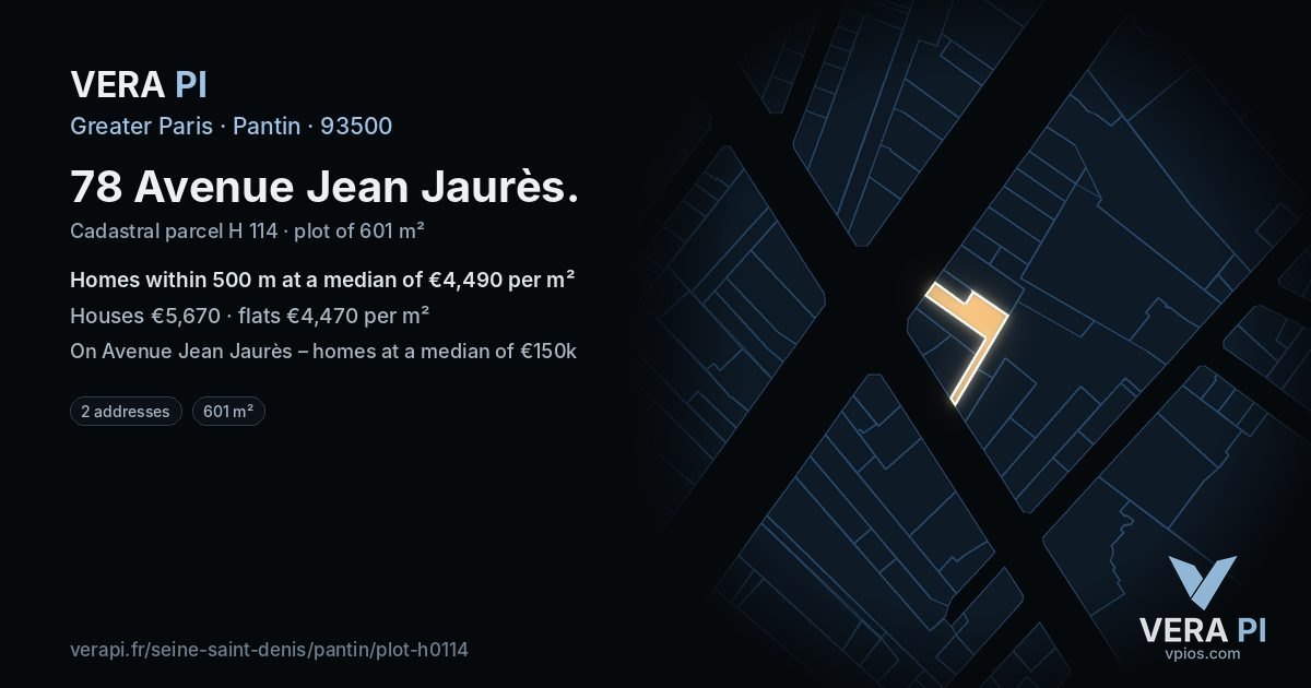 78 Avenue Jean Jaurès, Pantin at night – the plot lit, the parcels around coloured by the prices near them
