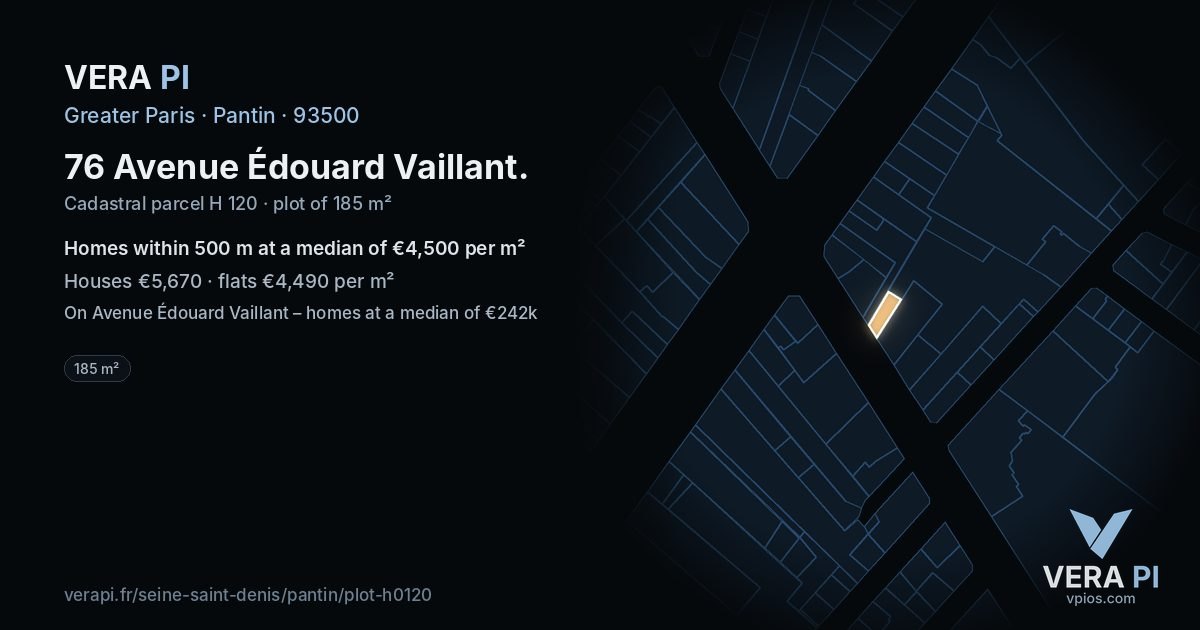 76 Avenue Édouard Vaillant, Pantin at night – the plot lit, the parcels around coloured by the prices near them