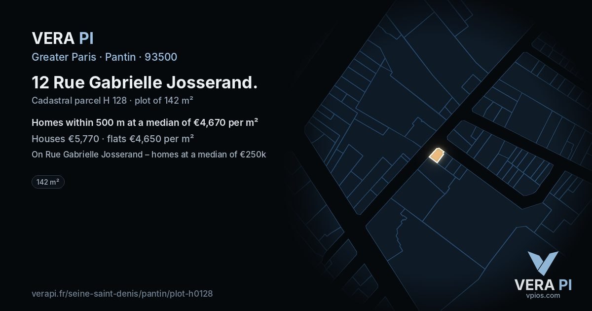 12 Rue Gabrielle Josserand, Pantin at night – the plot lit, the parcels around coloured by the prices near them