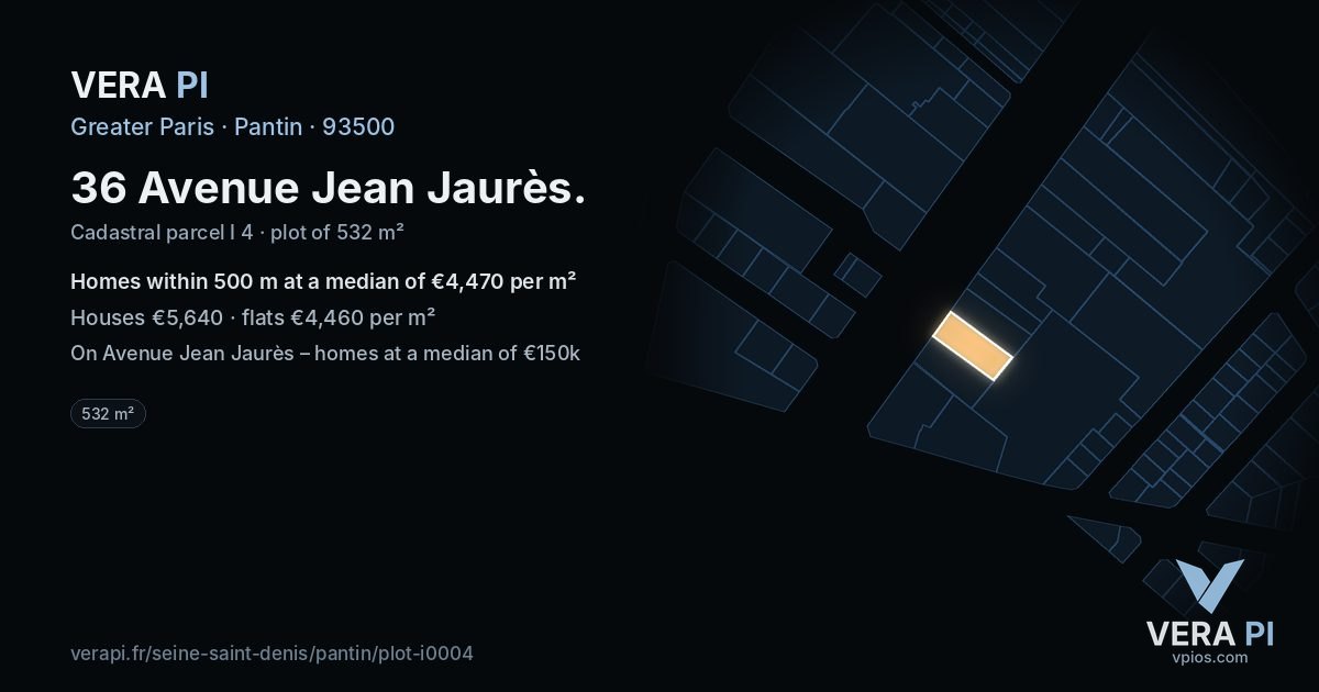 36 Avenue Jean Jaurès, Pantin at night – the plot lit, the parcels around coloured by the prices near them