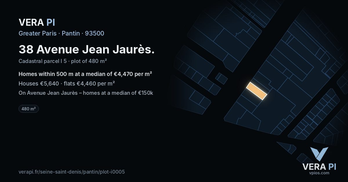 38 Avenue Jean Jaurès, Pantin at night – the plot lit, the parcels around coloured by the prices near them