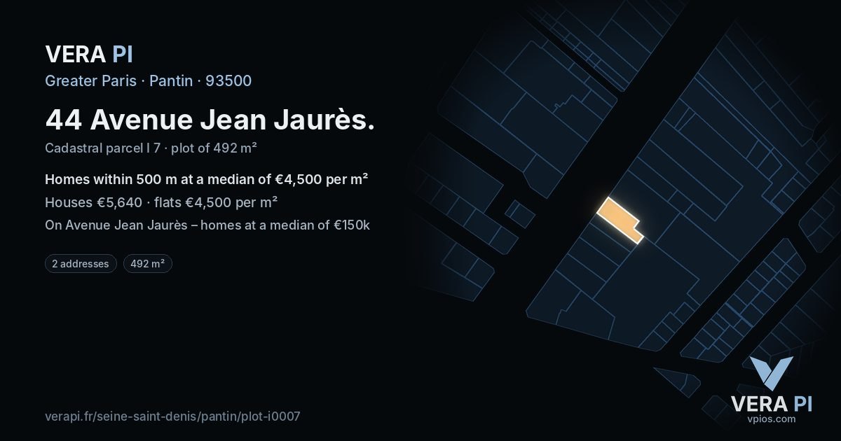 44 Avenue Jean Jaurès, Pantin at night – the plot lit, the parcels around coloured by the prices near them