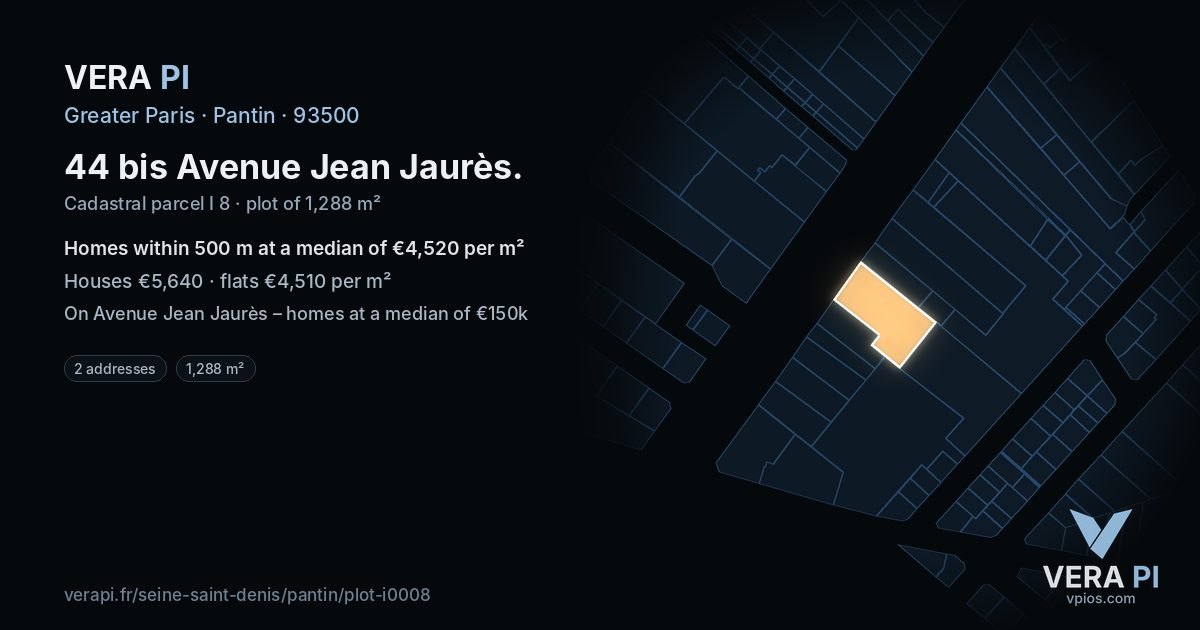 44 bis Avenue Jean Jaurès, Pantin at night – the plot lit, the parcels around coloured by the prices near them