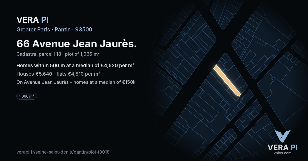 66 Avenue Jean Jaurès, Pantin at night – the plot lit, the parcels around coloured by the prices near them