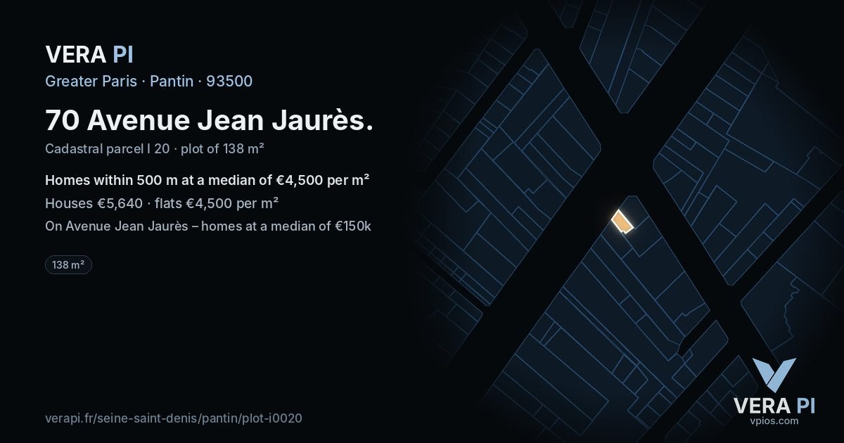 70 Avenue Jean Jaurès, Pantin at night – the plot lit, the parcels around coloured by the prices near them