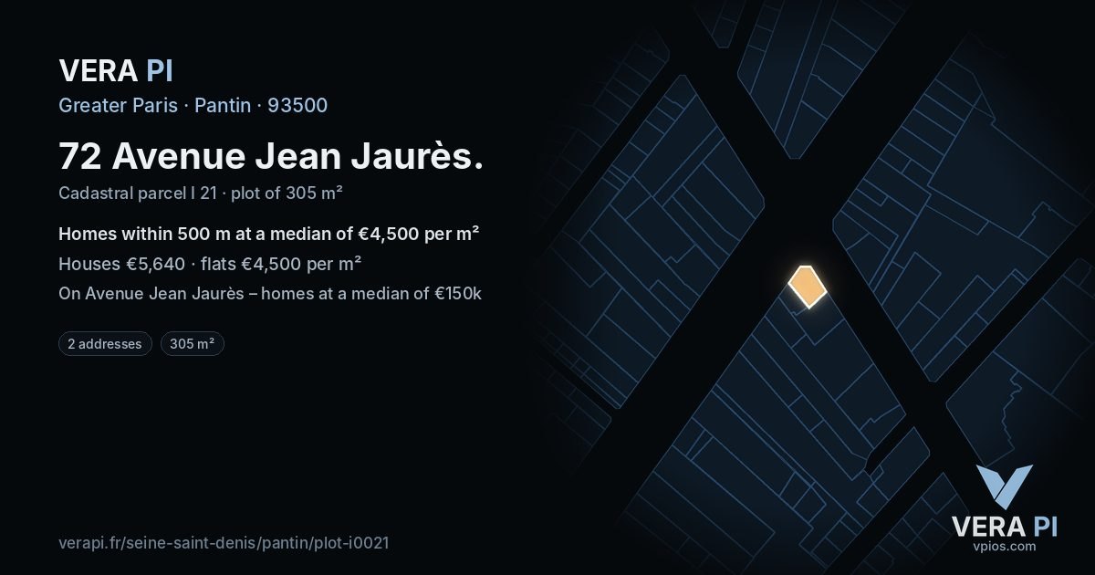 72 Avenue Jean Jaurès, Pantin at night – the plot lit, the parcels around coloured by the prices near them