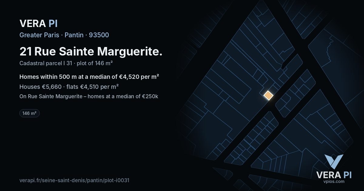 21 Rue Sainte Marguerite, Pantin at night – the plot lit, the parcels around coloured by the prices near them