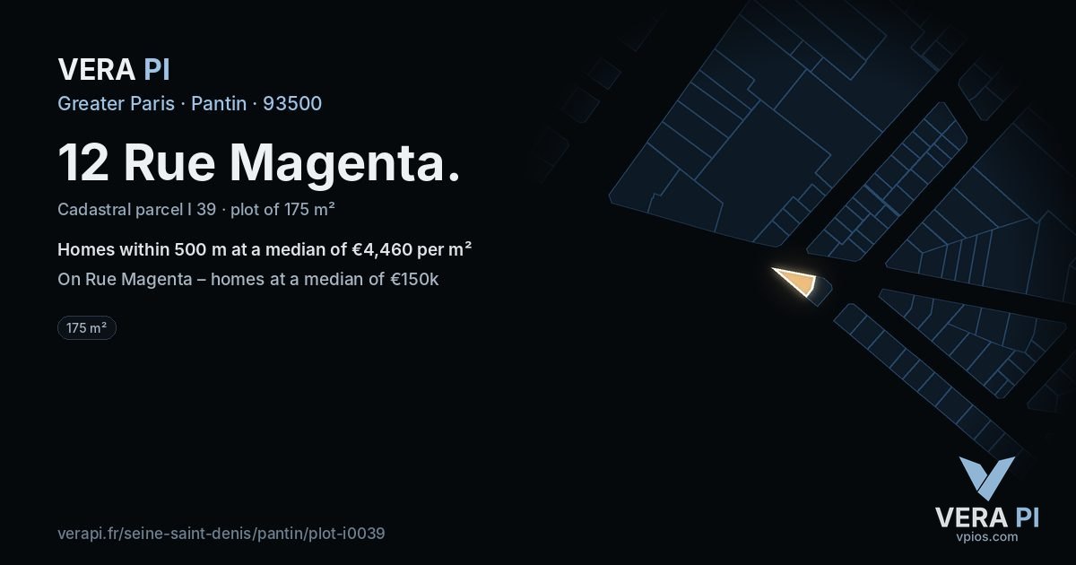 12 Rue Magenta, Pantin at night – the plot lit, the parcels around coloured by the prices near them