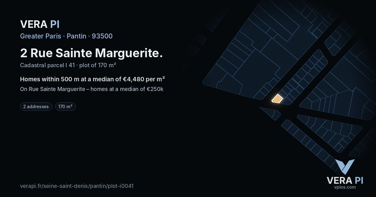 2 Rue Sainte Marguerite, Pantin at night – the plot lit, the parcels around coloured by the prices near them