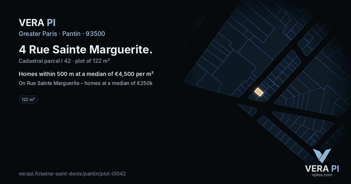 4 Rue Sainte Marguerite, Pantin at night – the plot lit, the parcels around coloured by the prices near them