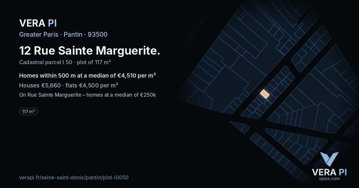 12 Rue Sainte Marguerite, Pantin at night – the plot lit, the parcels around coloured by the prices near them