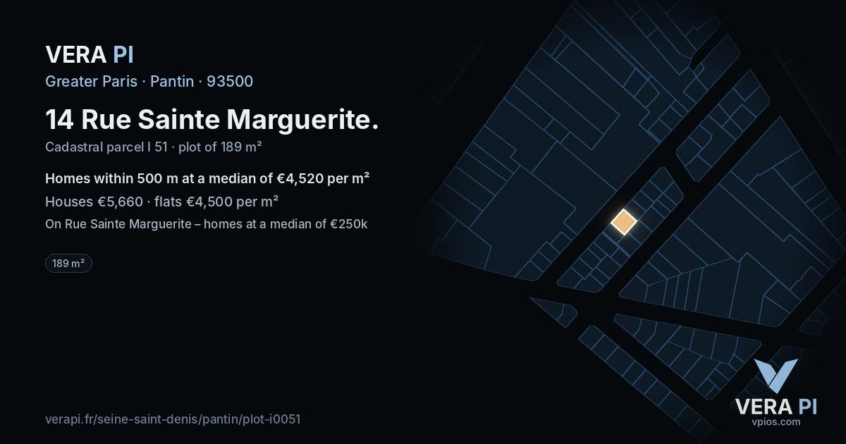 14 Rue Sainte Marguerite, Pantin at night – the plot lit, the parcels around coloured by the prices near them