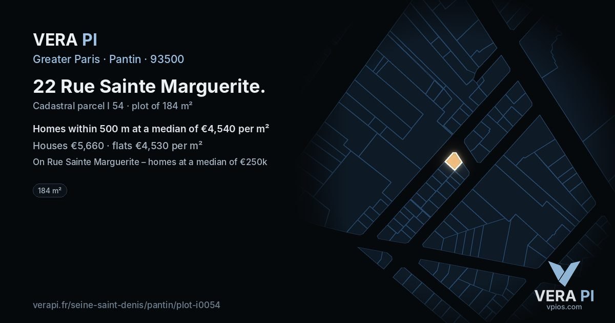 22 Rue Sainte Marguerite, Pantin at night – the plot lit, the parcels around coloured by the prices near them