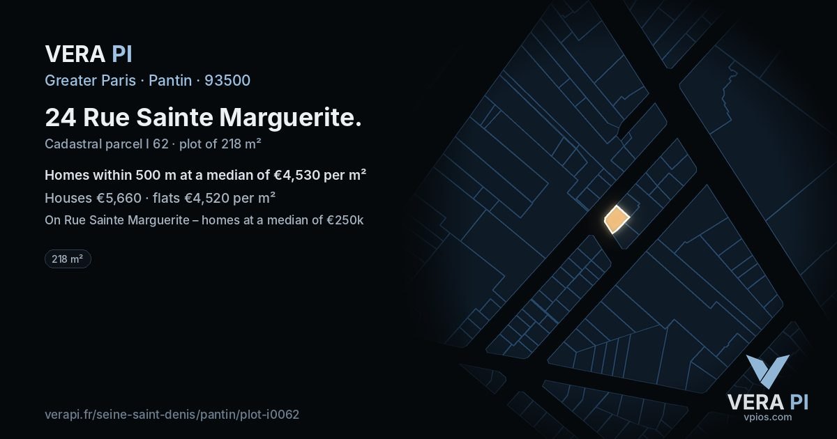 24 Rue Sainte Marguerite, Pantin at night – the plot lit, the parcels around coloured by the prices near them