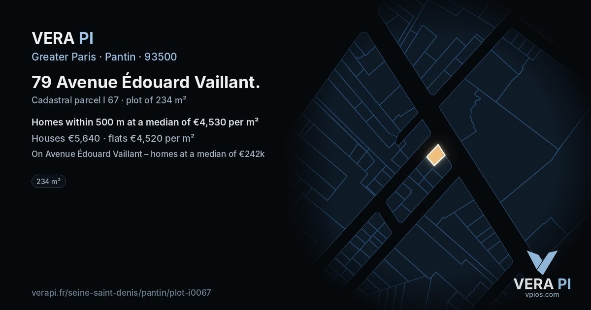 79 Avenue Édouard Vaillant, Pantin at night – the plot lit, the parcels around coloured by the prices near them