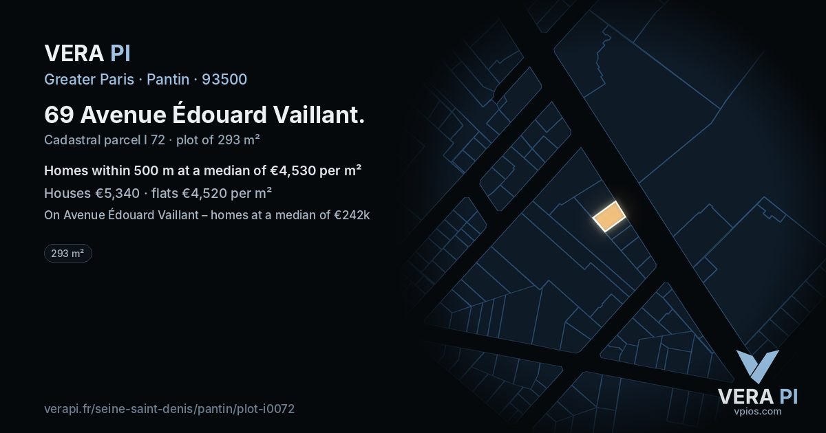 69 Avenue Édouard Vaillant, Pantin at night – the plot lit, the parcels around coloured by the prices near them