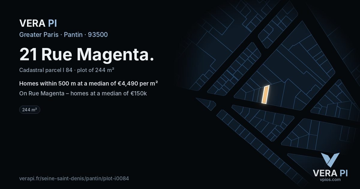 21 Rue Magenta, Pantin at night – the plot lit, the parcels around coloured by the prices near them