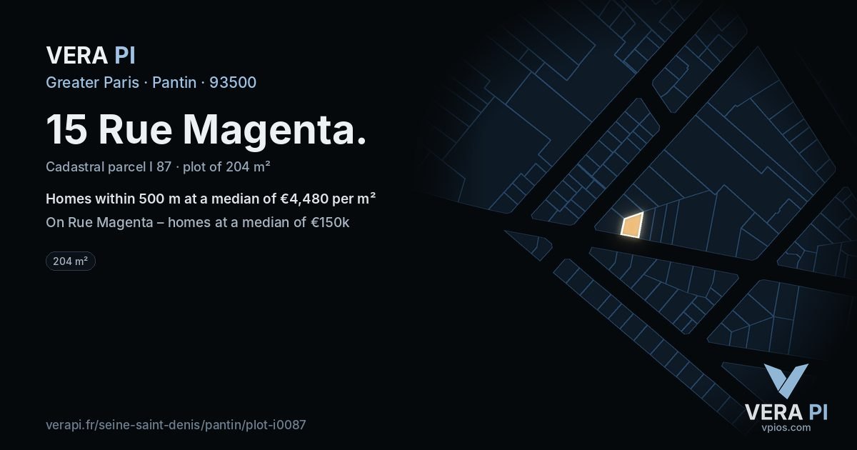15 Rue Magenta, Pantin at night – the plot lit, the parcels around coloured by the prices near them