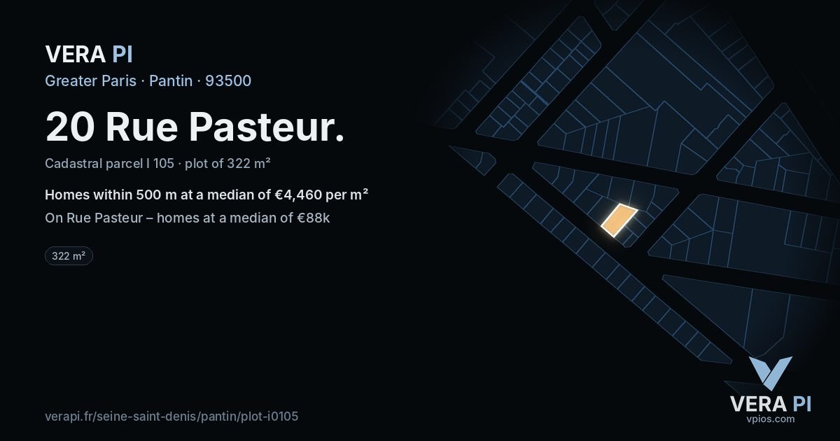 20 Rue Pasteur, Pantin at night – the plot lit, the parcels around coloured by the prices near them