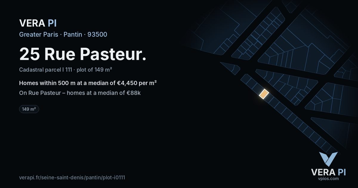 25 Rue Pasteur, Pantin at night – the plot lit, the parcels around coloured by the prices near them